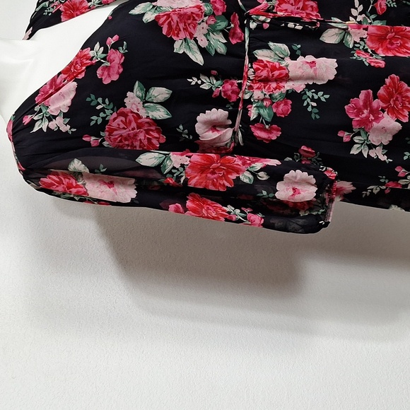 Floral NEW Black Red, Pink Wrap Ruffle Hem Flowy Boho Skater Dress Plus Size 3X - Picture 6 of 16